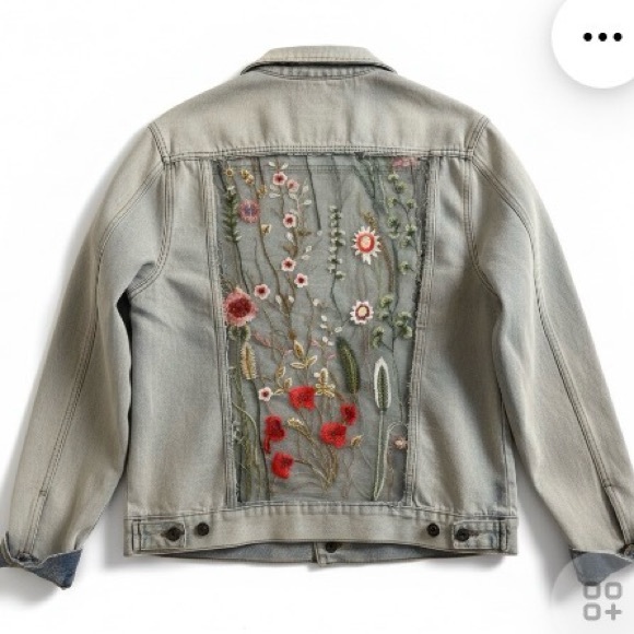 Jackets & Blazers - Floral lace Upcycled One of a Kind Denim Jacket size large